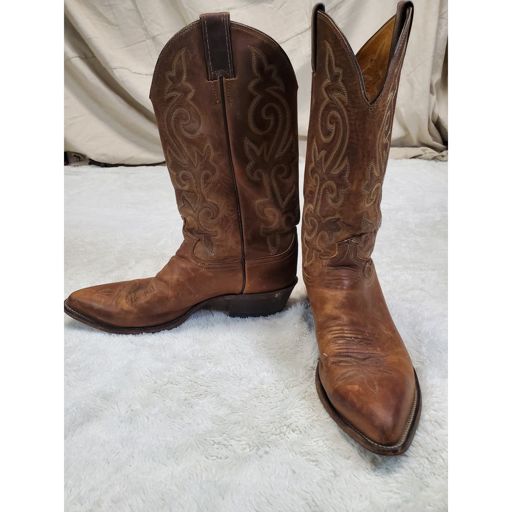 Justin Tan Leather Cowboy Stitched Pull On Simple Basic Western Boots Men 10 D